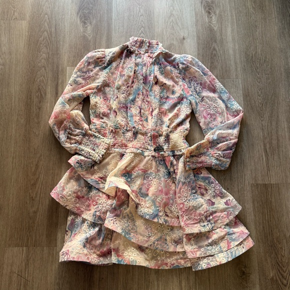 elliatt circe pink mock neck long sleeve ruffled flare mini dress size small NEW